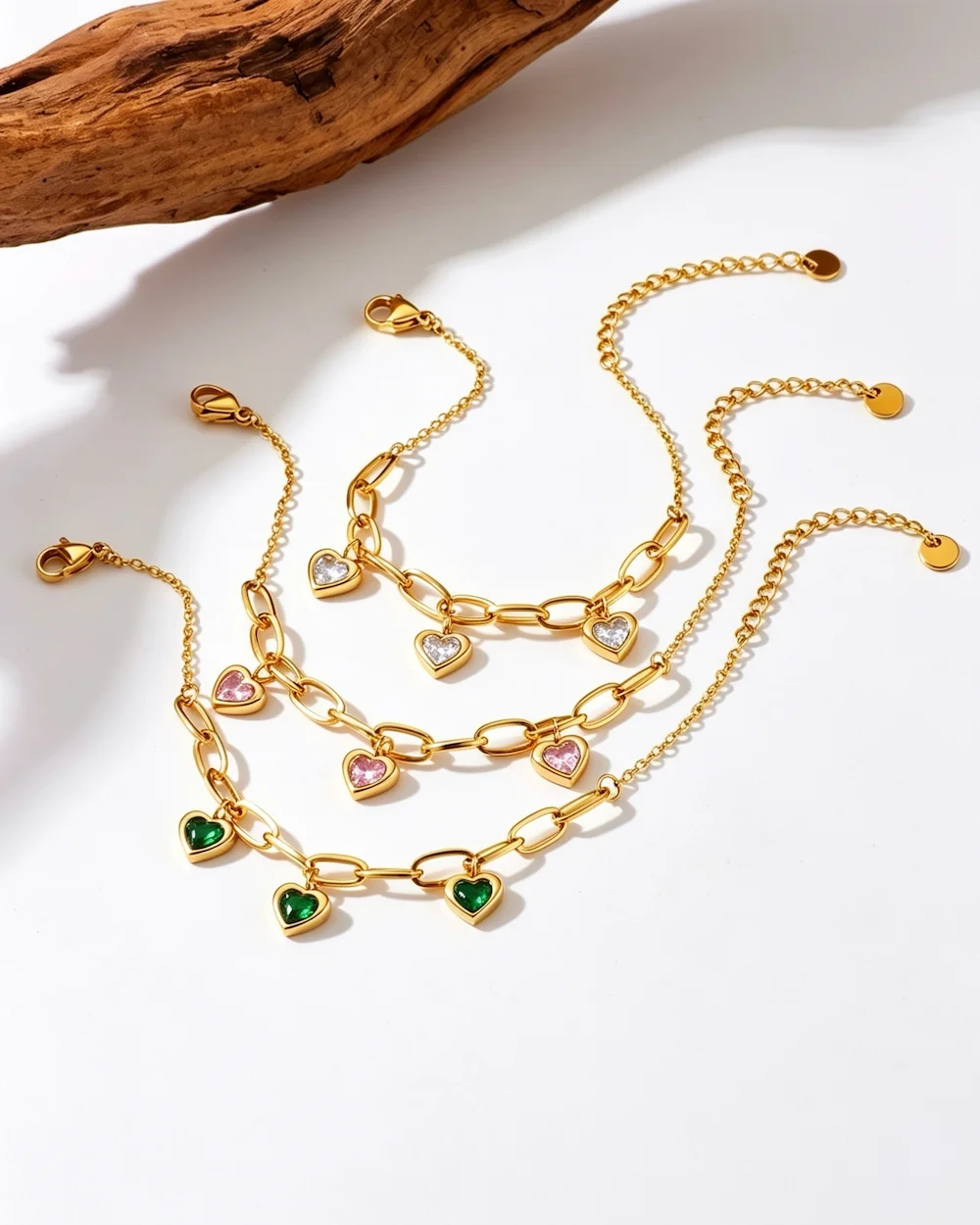 Heartbeat Luxe Retro Gold Plated Love Pendant Titanium Steel Chain Bracelet
